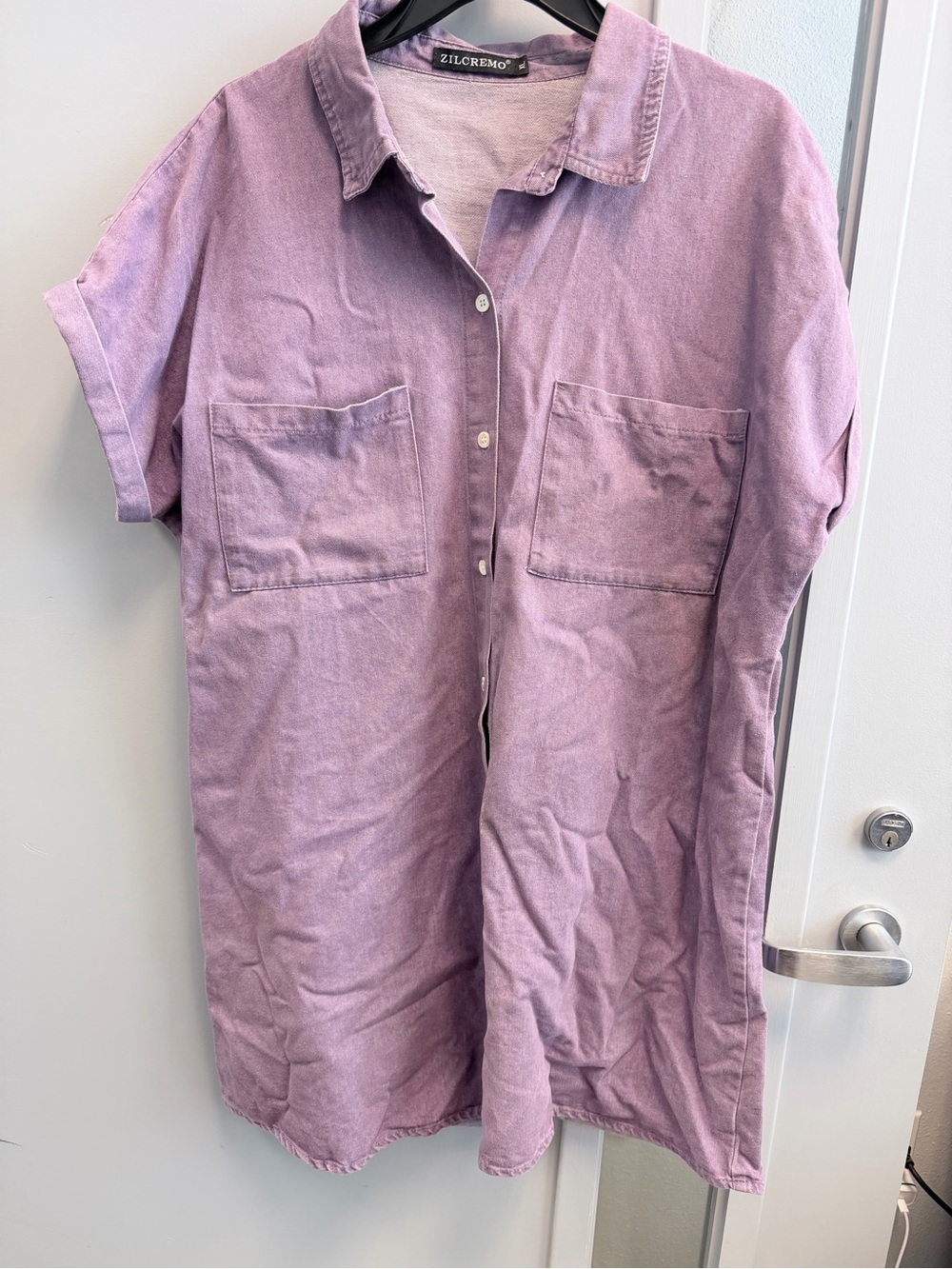 Womens Casual Short-Sleeve Button-Down dress in Lavender